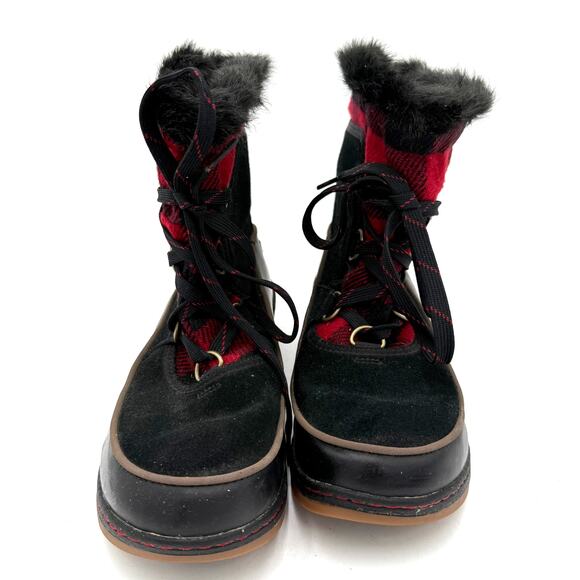 Sorel Tivoli Red & Black Buffalo Plaid Winter Boots Size 9 - Picture 2 of 7